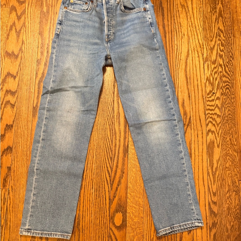 Re/Done Women's Straight Jeans in Light Blue Wash